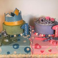Prince & Princess First Birthday for a boy and a girl. Had trouble with 2 different tiaras for the girl and ran out of time for drying so I had to use a toy...
