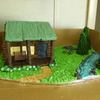 Old Cabin In The Woods Guy at work wanted a cake for his wife's birthday, old cabin with a porch in the woods, but wanted cake to be the cabin. I said sure I...