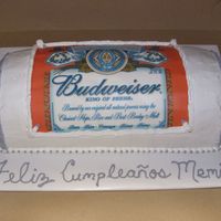 Budweiser Can Cake Cake is chocolate with whipped chocolate filling and white whipped frosting.