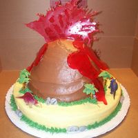 Volcano Cake 12' circle cake with wilton wonder mold for the volcano. Lava was made from 1 cup of sugar, 1/2 cup light corn syrup, 2 tbsp water and...