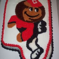 Brutis-Ohio State Buckeyes Made for nephews b-day. Chocolate cake & BC frosting. Used a home made stencil to make Brutis.