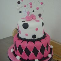 Black, Pink, And White Bridal Shower Cake Chocolate cake with chocolate ganache. Covered and decorated in fondant.