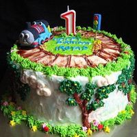 Thomas Train chocolate & vanilla spongecake, buttercream frosting, buttercream & gel workthomas topper made from sugarpaste