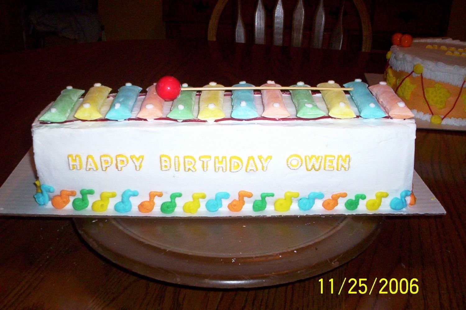 Xylophone Cake Made with the large loaf pan. Keys are made of fondant. I put them in the oven to dry & I think it was to hot because they puffed up....