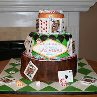 Vegas Themed Cake I made this cake for a friend who is moving to Las Vegas. Everything on the cake is edible. I hand painted (on dry fondant pieces) 52...
