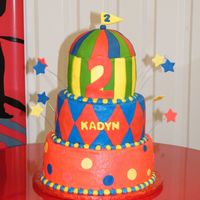 Carnival 6, 8, & 10 in rounds made to go with a carnival theme birthday party. Had a lot of fun making this cake. B/c frosting with fondant...