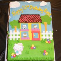 Hello Kitty Boy there was a ton of detail work on this cake. B/c frosting with fondant accents