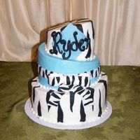 Zebra & Baby Blue Baby Shower 6, 8 & 10 in whimsical cut. Iced in b/c with fondant accents