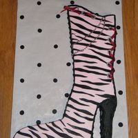 Zebra Boot I made this cake to match a plaque the birthday girl had on her wall. Cake is covered in b/c with fondant stripes and accents. Shoe lace is...