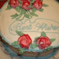 Cake By My 10 Year Old This is the same cake different view. She did some of the roses I helped with some. She did all the decorations and the lettering herself...