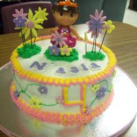 Dora The Explorer I made this cake for my niece's 4th birthday she is a dora freak. It is the Durable Cake Receipe iced in BC with fondant flowers. This...
