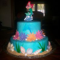 "under The Sea" Ariel Cake This cake is covered in MMF. Its my third paid cake. I managed to not over mix the color in the base to get the "under the sea"...