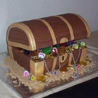 Treasure Chest Birthday cake for nephew. Family didn't realize it was cake at first. Carved cake for trunk and carved styrofoam for lid. Both frosted...