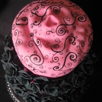 Do You See What I See? Practice cake covered in fondant; face is sculpted fondant underneath; gumpaste roses, scrolls done by hand with food color pen. tfl!