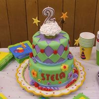 Birthday Cake The cake and decorations are marshmallow fondant, inspired by sugarshack's cakes. Bottom is chocolate and top is funfetti. Thank you...