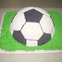 Kakes_By_Kelli_022.jpg This is a 3D soccer ball cake sitting on a 1/4sheet cake.