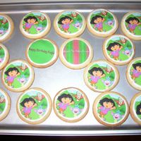 Dora Cookies These went with the Dora cake. They have an edible image of Dora on them.