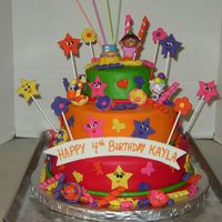 Dora Birthday Cake This was my daughters Birthday Cake. I know, it is very busy looking but I had alot of fun with this. I made so many fondant pieces, that I...