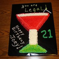 Happy 21St Birthday Joey! I made this "Drink" for a nice young man I work with. I carved the drink out of a sheet cake. It is a white cake with various...