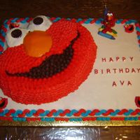 Happy Birthday Ava The Elmo portion was a triple chocolate cake, while the sheet cake was a yellow cake. Both cakes were iced in buttercream. I used the star...