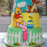 Winnie The Pooh Baby Shower Cake Winnie the pooh cake. Buttercream with fondant, buttercream & gumpaste accents. The characters were made with gumpaste and "...