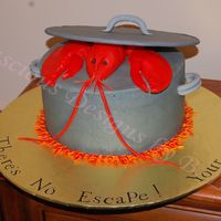 Lobster Bake Cake Lobster Bake Cake I made for my sister. She LOVES lobster. Lobster, lid, and handles made of gumpaste. BC icing on chocolate cake and BC...