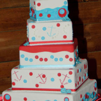 Daughters Wedding Cake Red, white and aqua were our theme colors. He is in the Navy so we went with an overall "Navy-ish" theme... White fondant icing,...