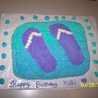 Flip Flop Sheet Cake My cousin wanted a cake with flip flops on it, she chose the colors and I did a sheet cake, to put the flip flops on the cake, after crumb...
