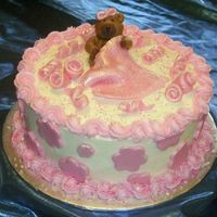 Small Baby Shower Cake small baby shower cake made for the office I used to work for. Yellow cake covered in bc with stawberry flavored mmf accents. Teddy and...