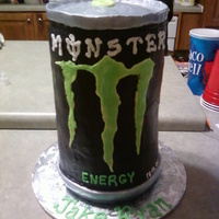 Monster Can Cake stacked 6" cakes with buttercream and fondant accents
