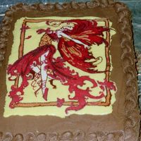 Amy Brown Fire Fairy This is a FBCT of Amy Brown's Fire Fairy picture; put on an EXTREMELY dark chocolate cake for my friend's birthday.