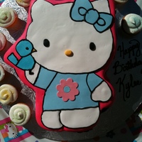 Hello Kitty.. Made this one for a cute little girl... Made fondant birds and flowers to go on sides.. Also made cupcakes with colored sugar on top..