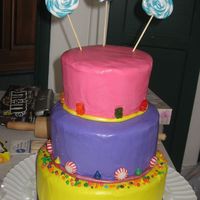 Candy Cake I made this for my daughter's 10th birthday. The frosting is buttercream. All the candy is real, except for the lollipops. I made the...
