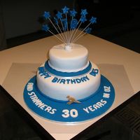 Birthday Cake Bottom tier chocolate cake, top tier gluten free chocolate cake covered in fondant. Fondant lettering, wired stars and kangaroo.