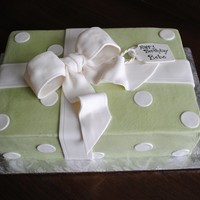 Sage And White Polka Dot WSCA with buttercream and fondant dots and bow. First attempt at bow using tutorial here.