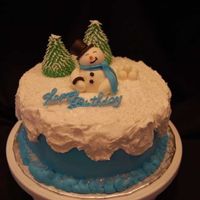 Snowman I made this for my mom's birthday since she loves snowmen. White cake with black cherry filling, buttercream and MMF figures. It was...