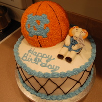 Tarheels My first ball cake.....for my husband, a huge Tarheels fan. I didn't trim enough off the bottom of ball to begin with and it started...