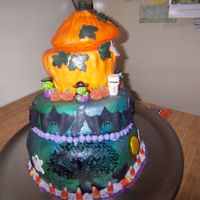 First Attempt At Topsy Turvy Halloween Cake two layers were yellow with red marbling(like blood) second layer wasorange and the pumpkin was carrot I used the giant cupcake pan for the...