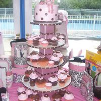 Pink And Brown Polka Dot Cupcakes strawberry and chocolate mini and small cup cakes. with a gumpaste figurine can't see it verywell will try to post it seperate. made...