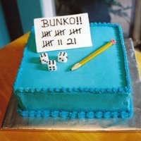 Bunko Cake Cake for a Bunko Party - scorecard, dice and pencil made out of fondant. Iced in Buttercream.