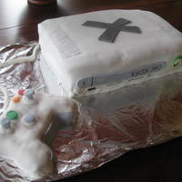 Xbox 360 My teenage son's birthday cake, yellow cake with fondant and rice crispy remote