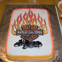 Harley Davidson I made this cake for a couple that share the same birthday and both love Harley Davidson. I used and outline for the flames and the emblom...