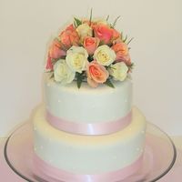 Mini-Wedding Cake Little wedding cake for a church activity. Covered in mmf with fresh roses.