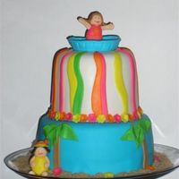 Pool Party Inspired from Sugar Creations cute pool party cake! Decorated in mmf with brown sugar for sand. I wanted an occasion to make a big cake so...