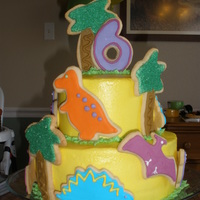 Girly Dinosaur Dinosaur cake for my daughters birthday inspired by several dinosaur and jungle cakes on this site.