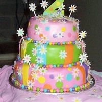 Annabella's 2Nd Birthday Bottom layer chocolate with chocolate ganache in between layers and choc buttercream on top. Top and middle layers are strawberry with...