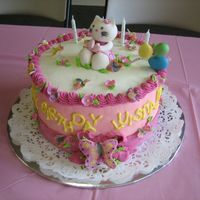 Kitty I love this cake, it's buttercream and the accents are modeling paste.