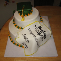 Green & Gold Graduation Cake Bottom layer was white cake with raspberry filling. Top layer was white cake with lemon filling!!!