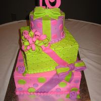 Sweet 16 Stack of presents for 16th birthday. Frosted in buttercream, gumpaste bows and 16. Thanks for looking!