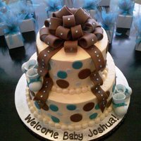 Polka Baby Boy Shower Cake BC with fondant accents and gems for a touch of bling. Airbrushed with pearl dust (which resulted in an "elephant skin" look......